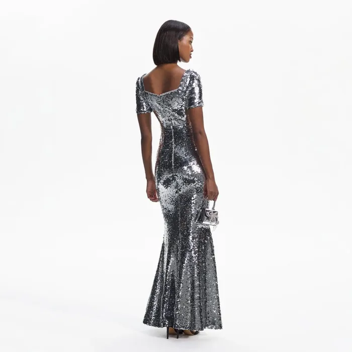 Self Portrait Dresses Silver Sequin Maxi Dress 8211 Women