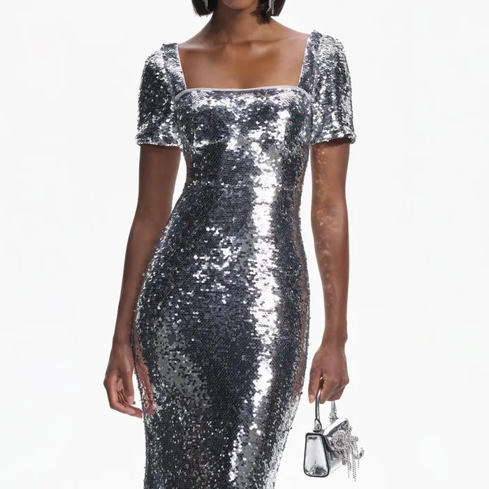 Self Portrait Dresses Silver Sequin Maxi Dress 8211 Women
