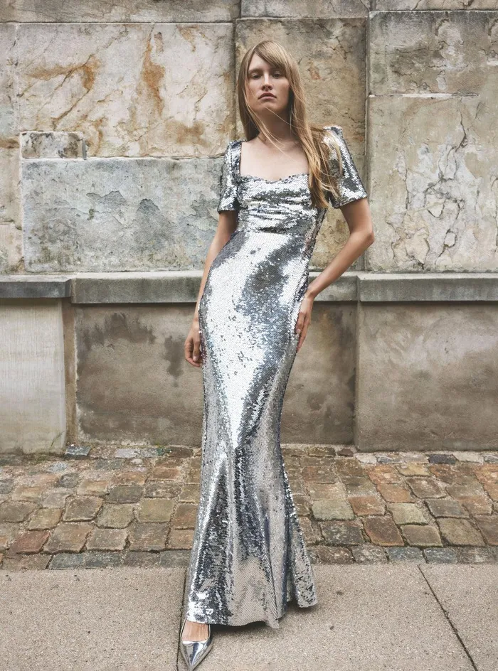 Self Portrait Dresses Silver Sequin Maxi Dress 8211 Women