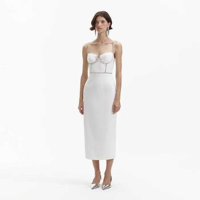 Self Portrait Dresses White Bonded Crepe Midi Dress 8211 Women