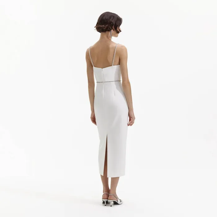 Self Portrait Dresses White Bonded Crepe Midi Dress 8211 Women