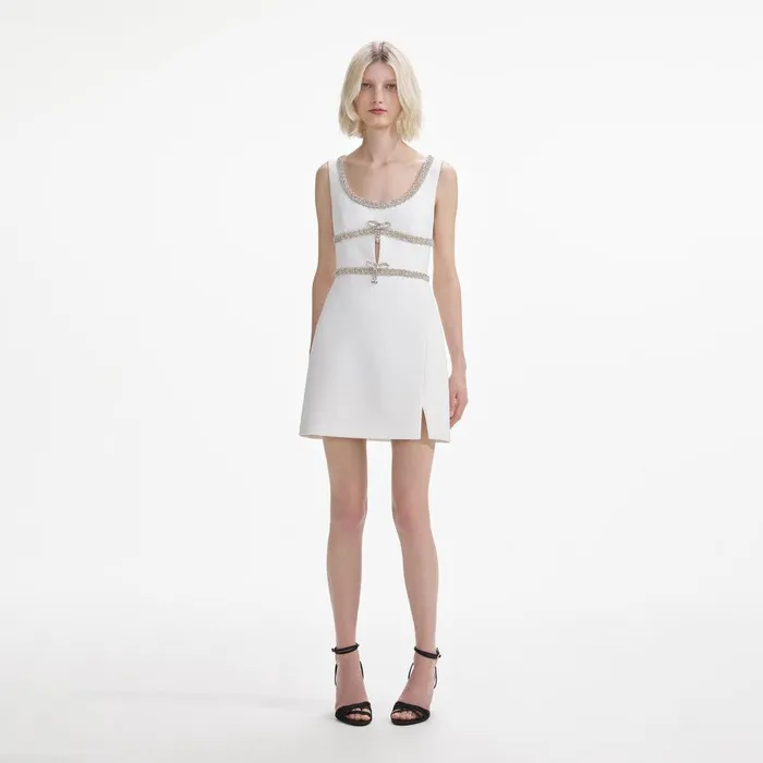 Self Portrait Dresses White Diamante Bow Trim Mini Dress 8211 Women