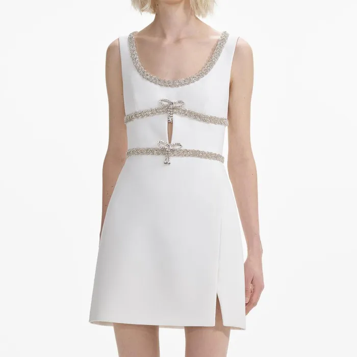 Self Portrait Dresses White Diamante Bow Trim Mini Dress 8211 Women