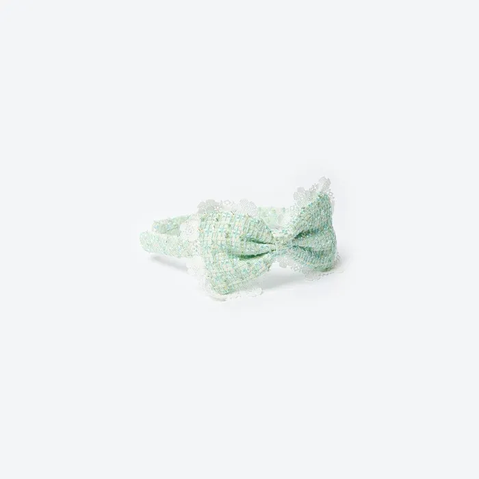 Self Portrait Green Boucle Bow Hairband 8211 Kids