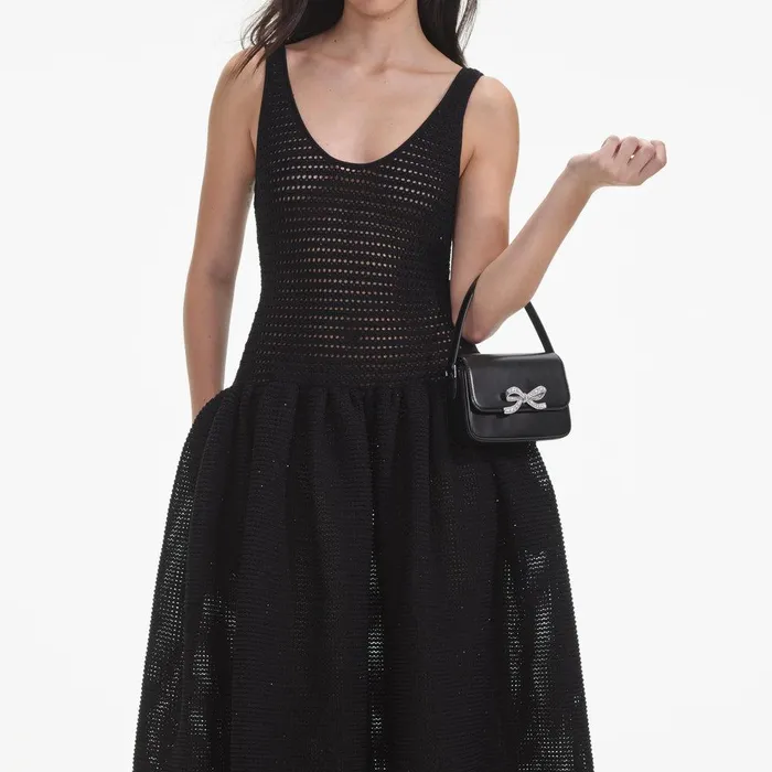 Self Portrait Knitwear Black Crochet Knit Midi Dress 8211 Women