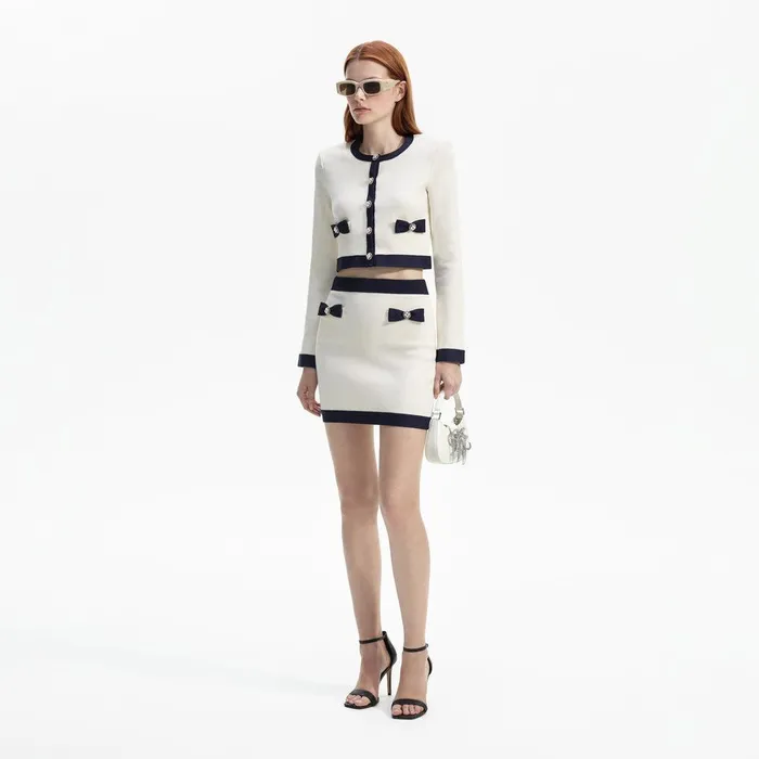 Self Portrait Knitwear Cream Knit Bow Mini Skirt 8211 Women