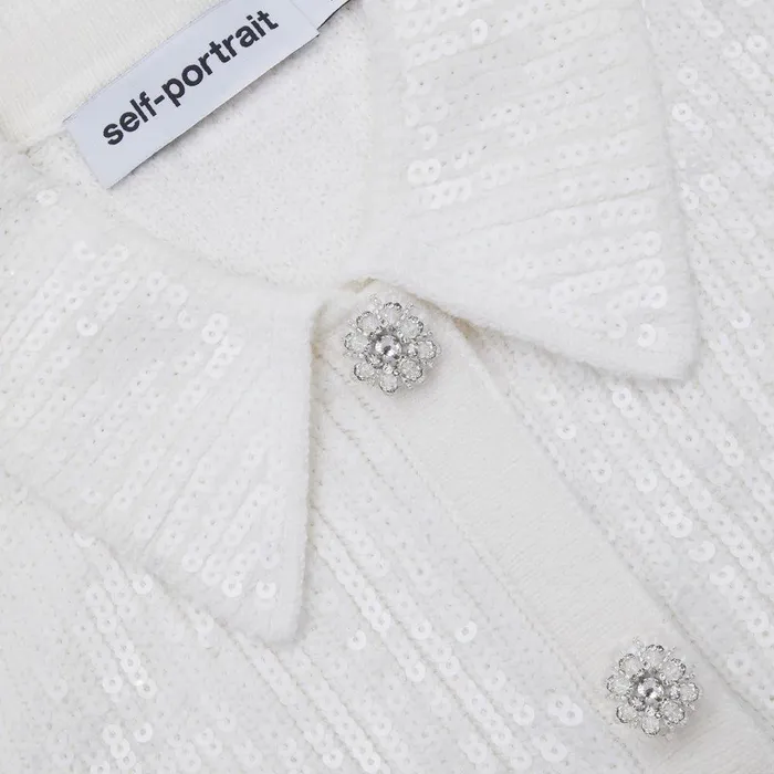 Self Portrait Knitwear Cream Sequin Knit Collar Top 8211 Women