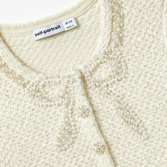 Self Portrait Knitwear Cream Soft Knit Cardigan 8211 Kids