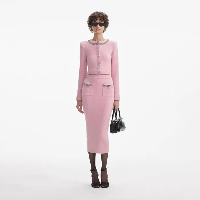 Self Portrait Knitwear Pink Embellished Knit Midi Skirt 8211 Women