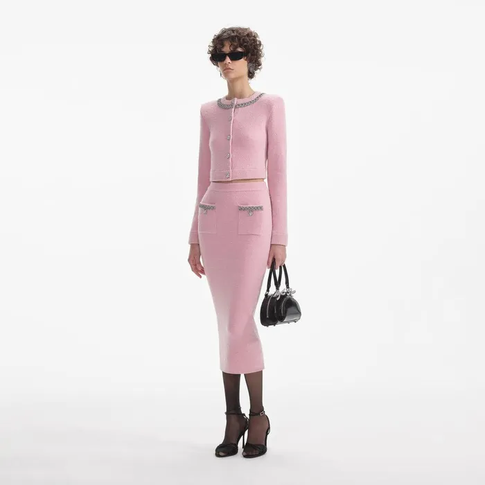 Self Portrait Knitwear Pink Embellished Knit Midi Skirt 8211 Women