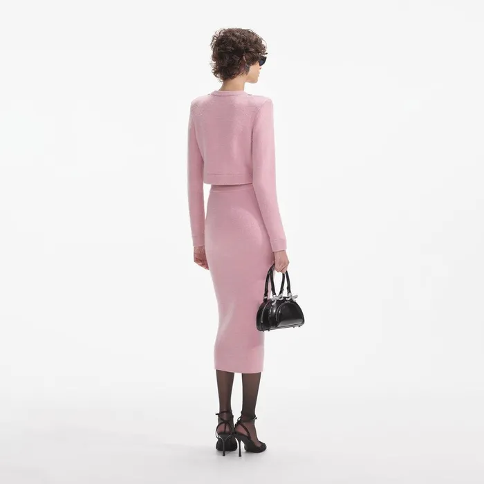 Self Portrait Knitwear Pink Embellished Knit Midi Skirt 8211 Women