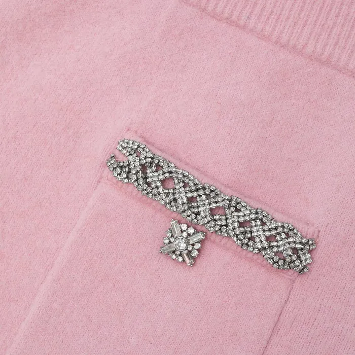 Self Portrait Knitwear Pink Embellished Knit Midi Skirt 8211 Women