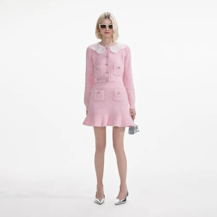 Self Portrait Knitwear Pink Fluffy Rib Knit Mini Skirt 8211 Women