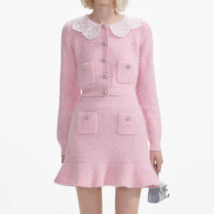 Self Portrait Knitwear Pink Fluffy Rib Knit Mini Skirt 8211 Women
