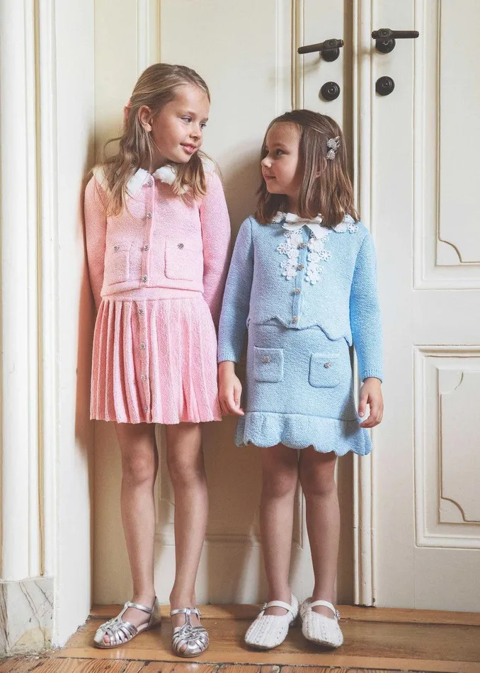 Self Portrait Knitwear Pink Sequin Knit Pleated Skirt 8211 Kids