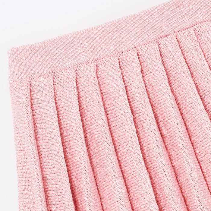 Self Portrait Knitwear Pink Sequin Knit Pleated Skirt 8211 Kids
