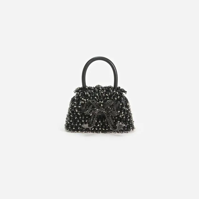 Self Portrait Micro Black Embellished Micro Bow Bag 8211 Women