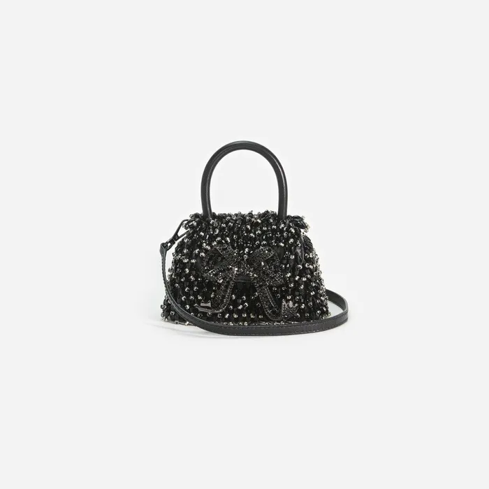 Self Portrait Micro Black Embellished Micro Bow Bag 8211 Women