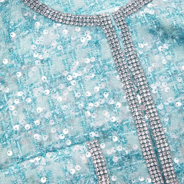 Self Portrait Outerwear Blue Boucle Feather Jacket 8211 Women