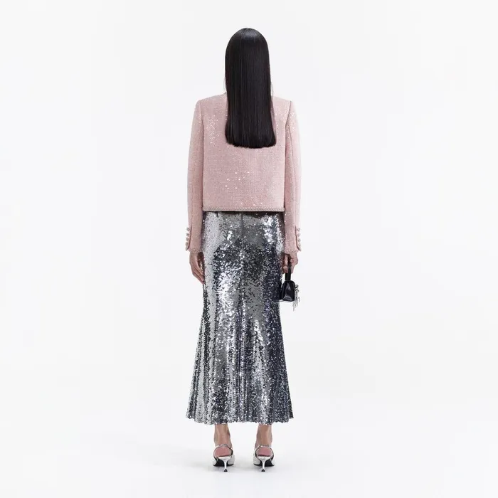 Self Portrait Outerwear Pink Hand Embroidered Peony Boucle Jacket 8211 Women