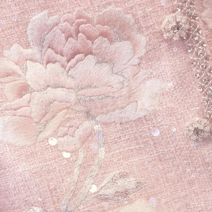 Self Portrait Outerwear Pink Hand Embroidered Peony Boucle Jacket 8211 Women