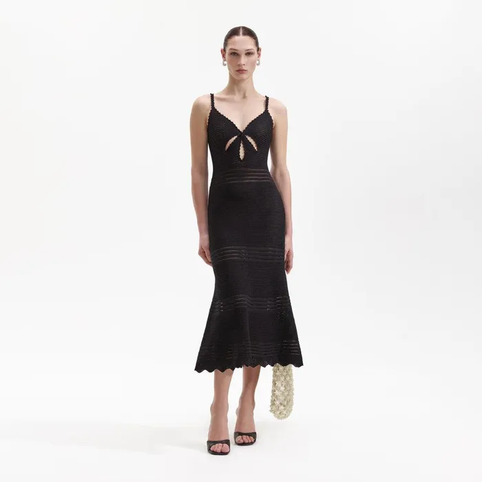 Self Portrait Swim and Resort Black Crochet Cut Out Midi Dress 8211 Women