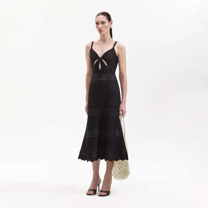 Self Portrait Swim and Resort Black Crochet Cut Out Midi Dress 8211 Women