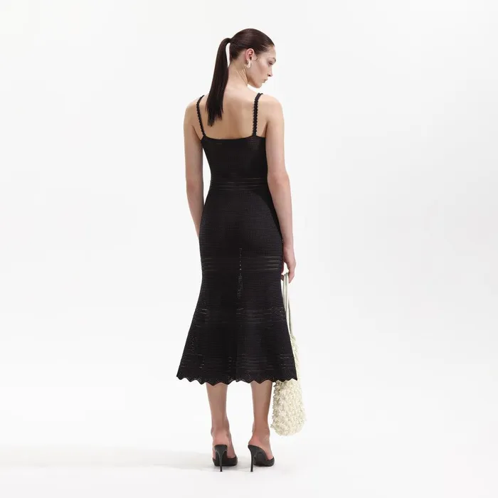 Self Portrait Swim and Resort Black Crochet Cut Out Midi Dress 8211 Women