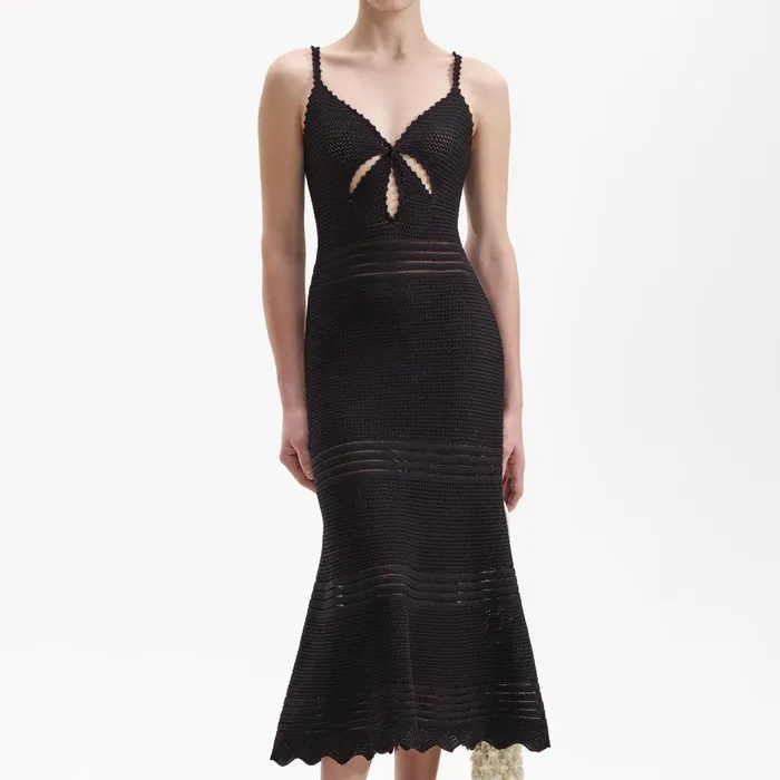 Self Portrait Swim and Resort Black Crochet Cut Out Midi Dress 8211 Women