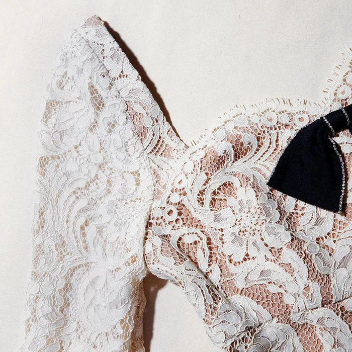 Self Portrait Tops Cream Cord Lace Top With Bows 8211 Women