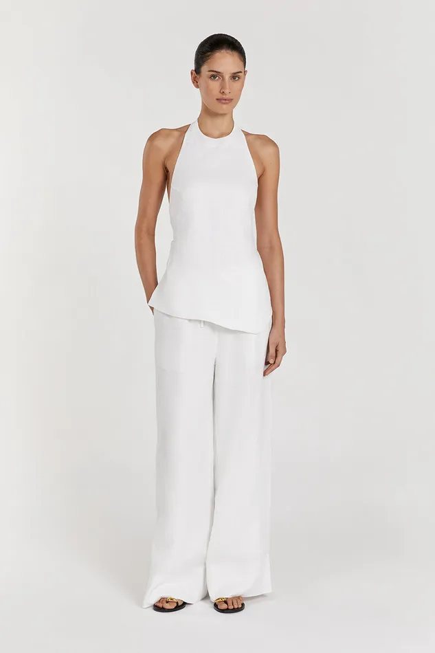 SERENA WHITE LINEN ASYM HALTER TOP Women DISSH Tops