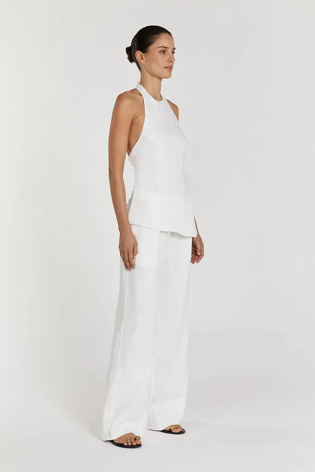 SERENA WHITE LINEN ASYM HALTER TOP Women DISSH Tops