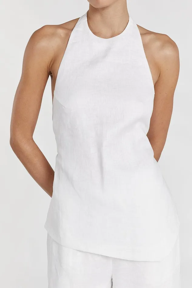 SERENA WHITE LINEN ASYM HALTER TOP Women DISSH Tops