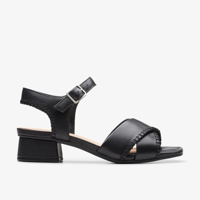 Serina 35 Cross Black Leather Women Clarks Sandals and Flip Flops