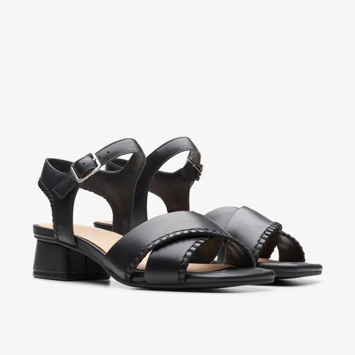 Serina 35 Cross Black Leather Women Clarks Sandals and Flip Flops