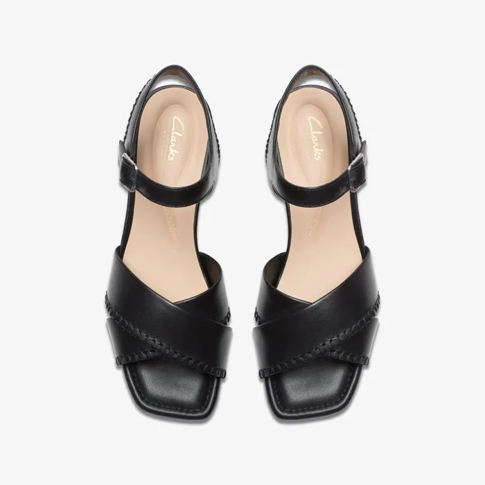 Serina 35 Cross Black Leather Women Clarks Sandals and Flip Flops