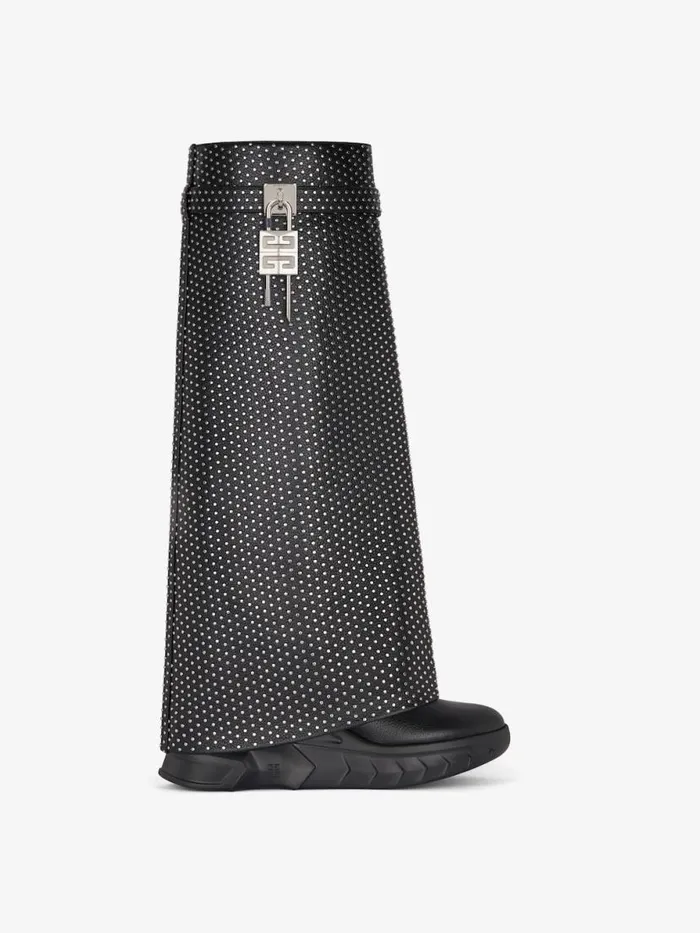 Shark Lock Biker Boots In Grained Leather With Studs Black Women Givenchy Shark Lock