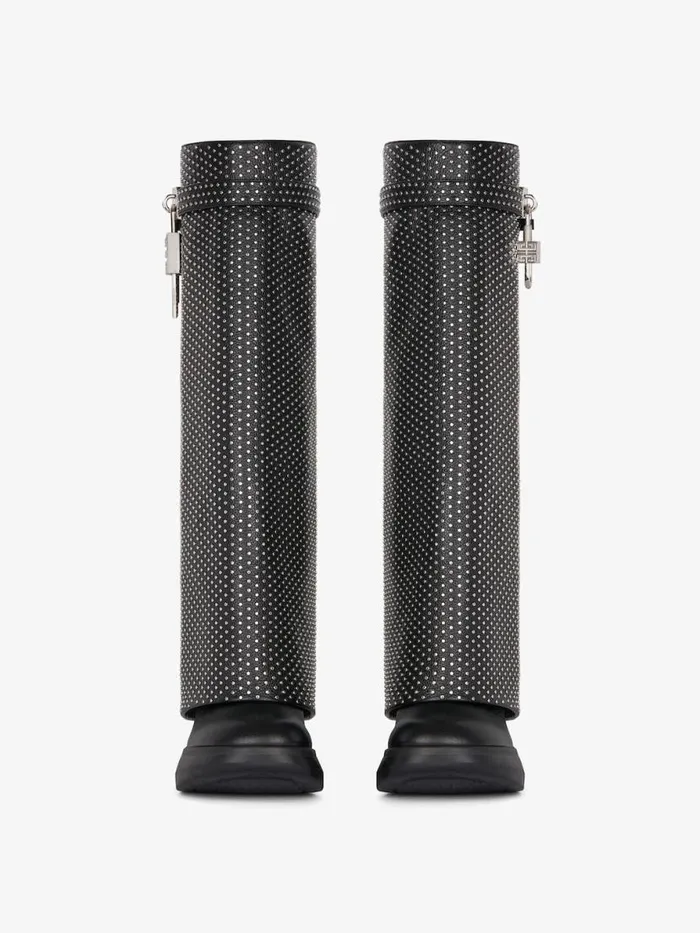 Shark Lock Biker Boots In Grained Leather With Studs Black Women Givenchy Shark Lock