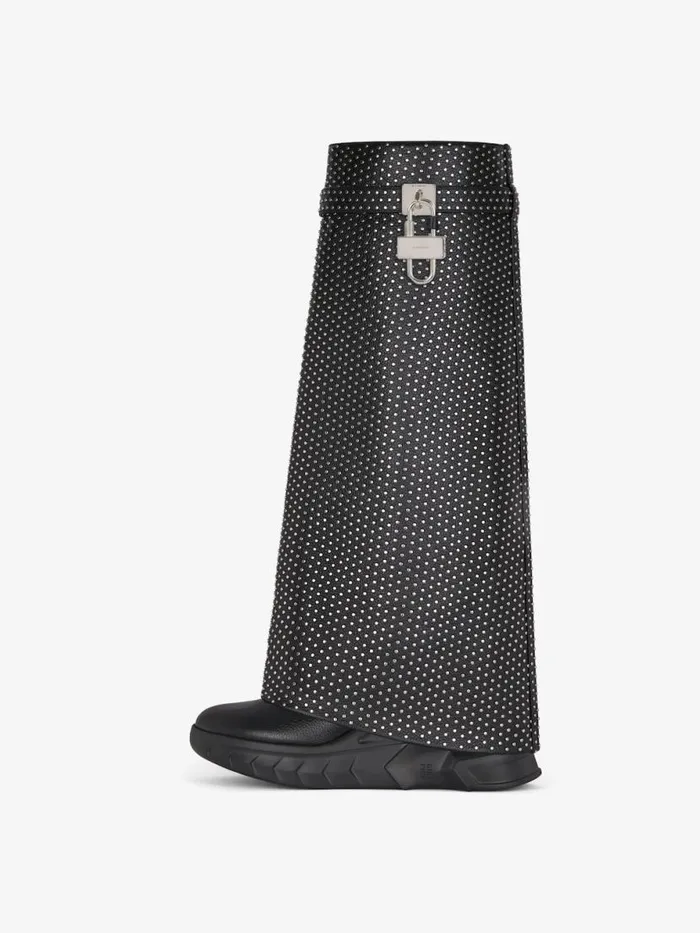 Shark Lock Biker Boots In Grained Leather With Studs Black Women Givenchy Shark Lock