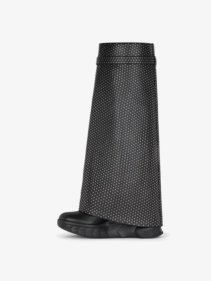 Shark Lock Biker Boots In Grained Leather With Studs Black Women Givenchy Shark Lock