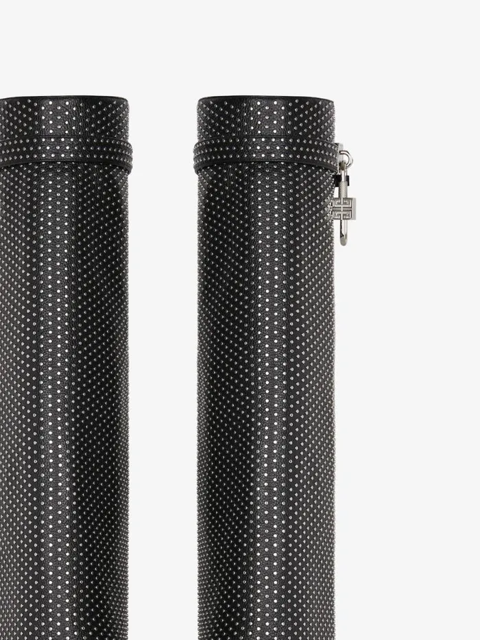 Shark Lock Biker Boots In Grained Leather With Studs Black Women Givenchy Shark Lock