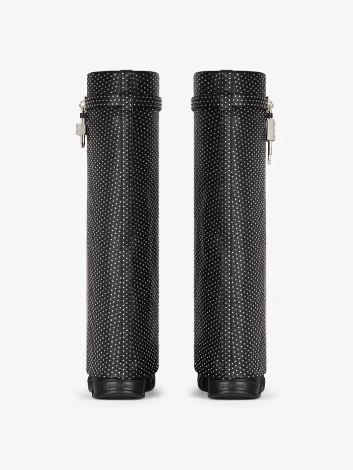Shark Lock Biker Boots In Grained Leather With Studs Black Women Givenchy Shark Lock