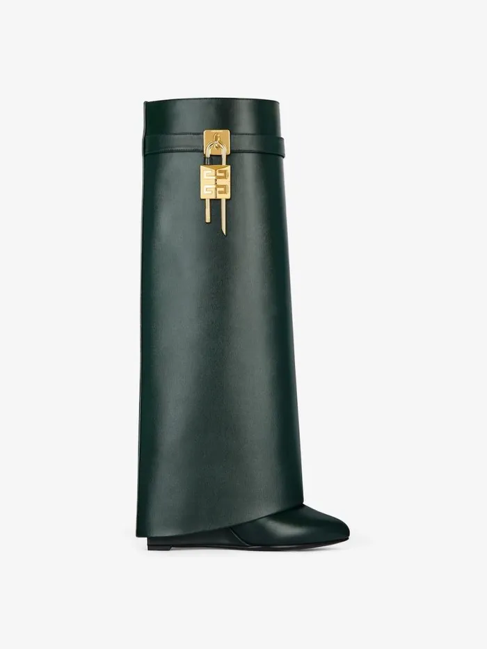 Shark Lock Boots In Leather Green Forest Women Givenchy Shark Lock