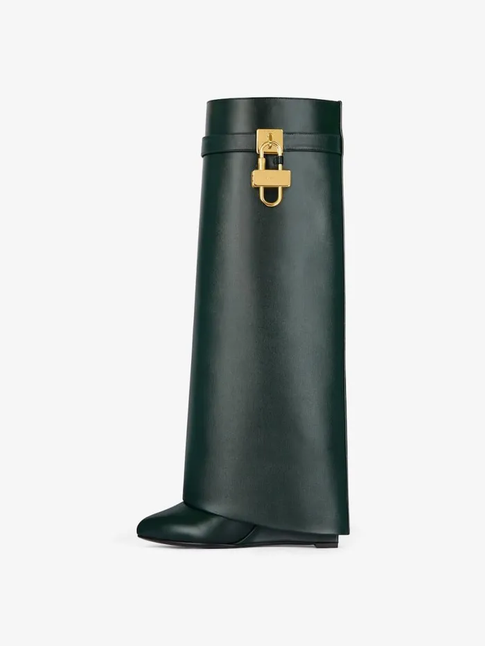 Shark Lock Boots In Leather Green Forest Women Givenchy Shark Lock