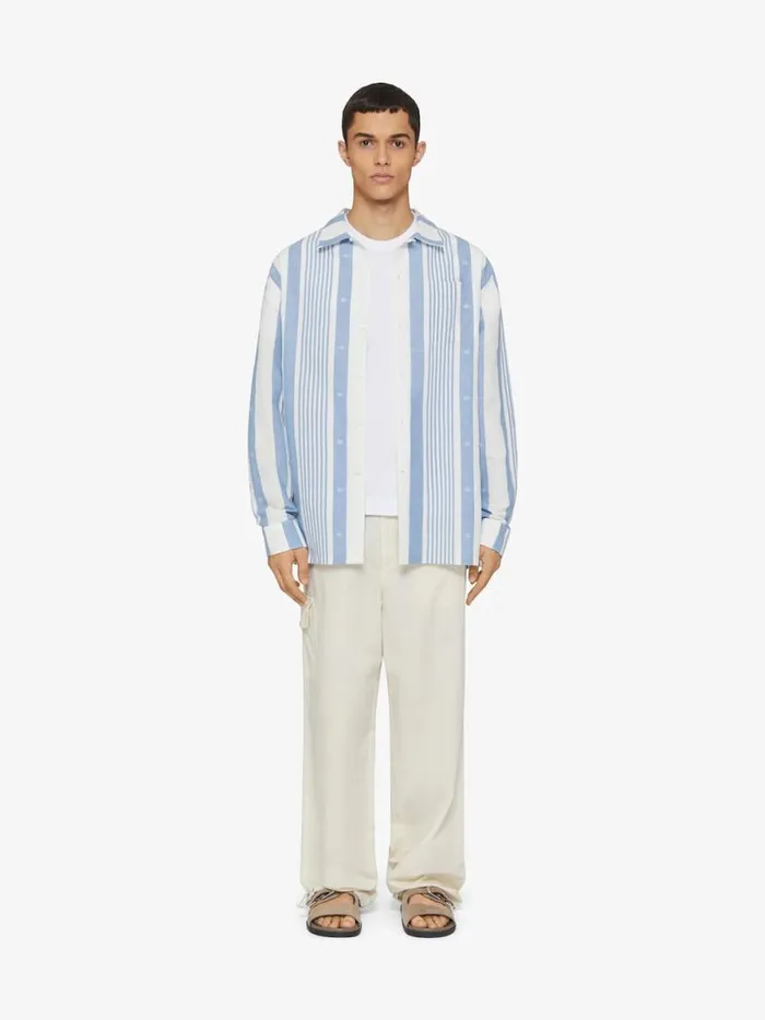 Shirt In Linen With 4g Stripes Blueoff White Men Givenchy Shirts