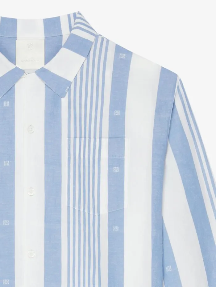 Shirt In Linen With 4g Stripes Blueoff White Men Givenchy Shirts