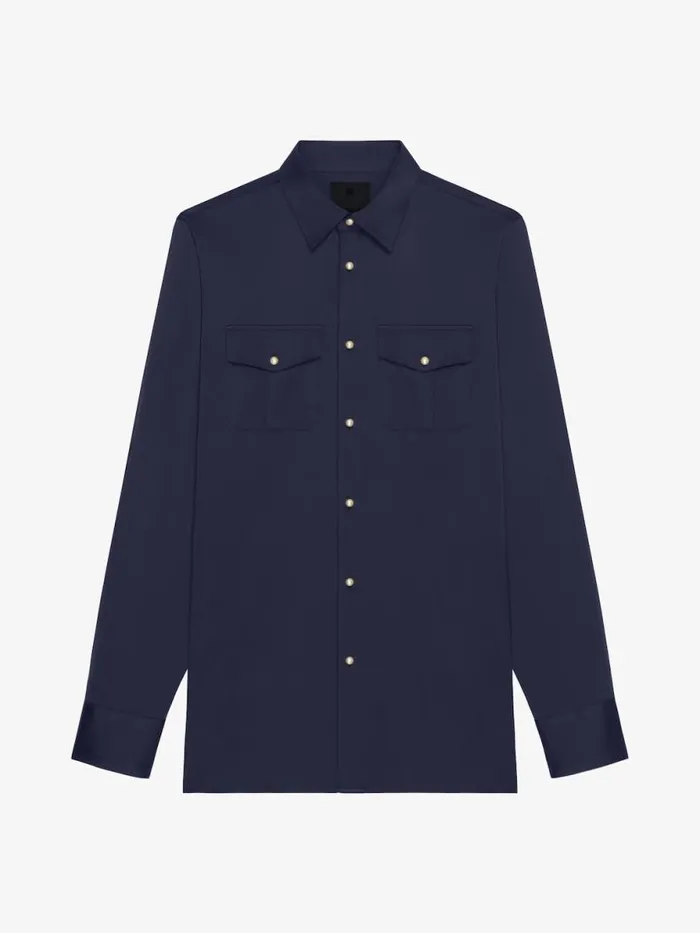 Shirt In Silk Dark Blue Men Givenchy Shirts