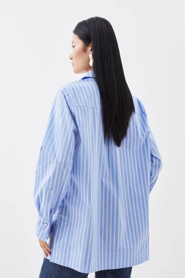 Shirts Women Karen Millen Cotton Poplin Button Sleeve Detail Woven Shirt Blue