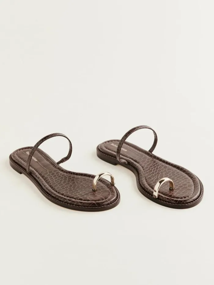 Shoes The Reformation Cassandra Flat Sandal Brown Croceffect