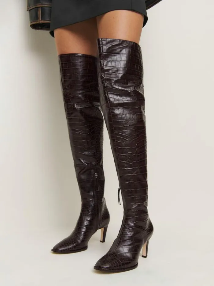 Shoes The Reformation Giles Over The Knee Boot Dark Chocolate Croc